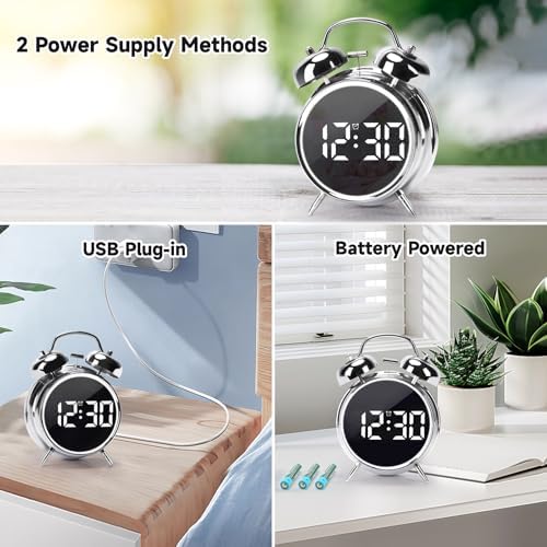 JUSTUP Digital Alarm Clock with Double Bell and Night Light