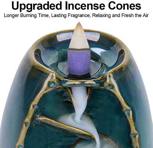 SPACEKEEPER Blue Ceramic Backflow Incense Burner with 120 Cones and 30 Sticks