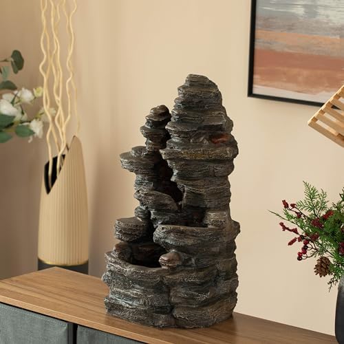 Cascading Electric 4-Tier Rock Water Fountain with LED Lights 24 Inch