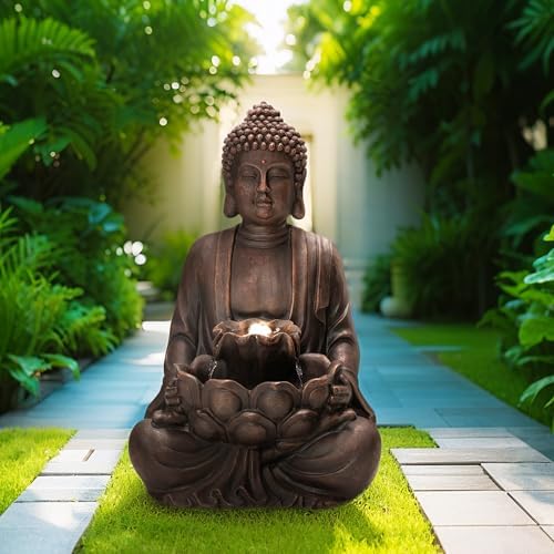 Glitzhome Zen Buddha Fountain with LED Lights