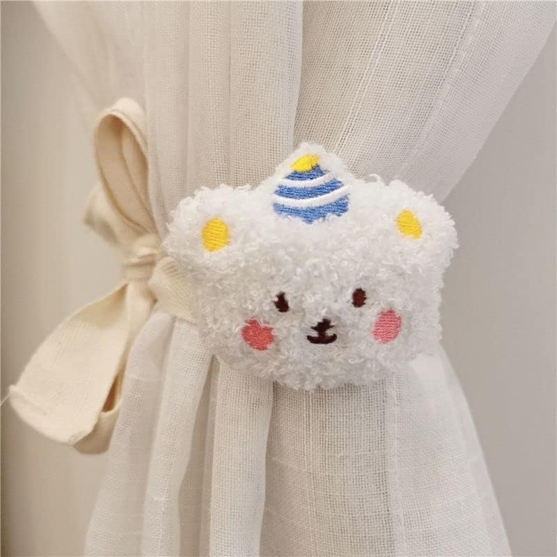 2 Pack Plush Bear Curtain Tiebacks in Beige