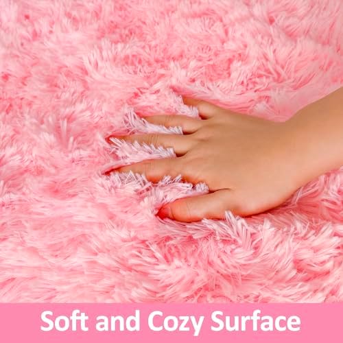 Pink Fluffy Shaggy Runner Rug for Bedroom and Hallway