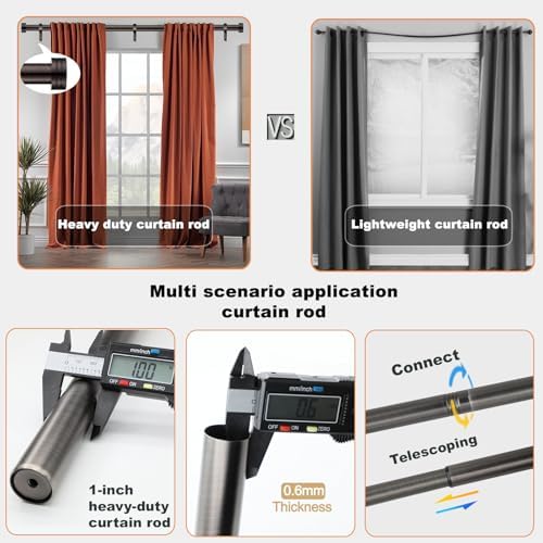 Adjustable Curtain Rods 18 to 45 Inches 1 Inch Diameter Metal