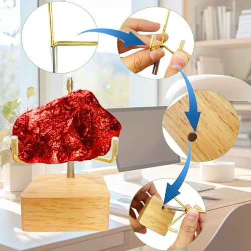 4 Pcs Adjustable Rock Display Stand with Wooden Base