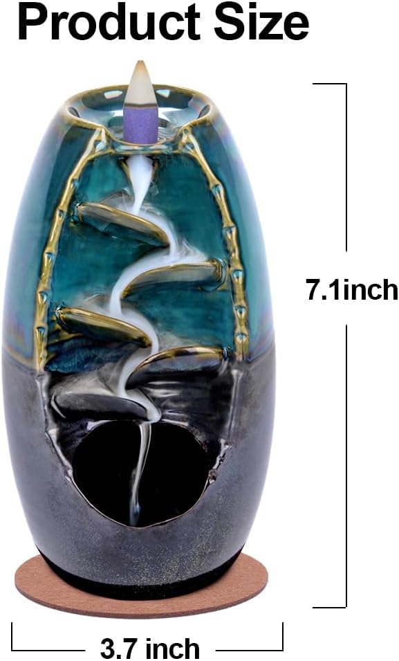 SPACEKEEPER Blue Ceramic Backflow Incense Burner with 120 Cones and 30 Sticks