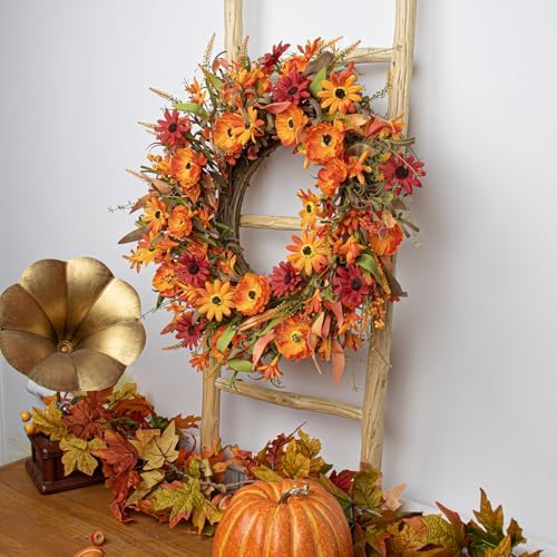 JFLORU Artificial Fall Wreath 22 Inches Autumn Decor