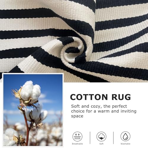IOHOUZE Black Beige Striped Rug 2x3 Front Door Mat