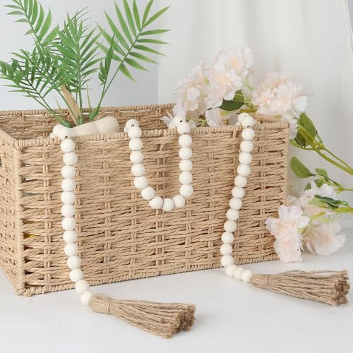 58 Inch Wooden Bead Garland with Tassel Boho Farmhouse Decor