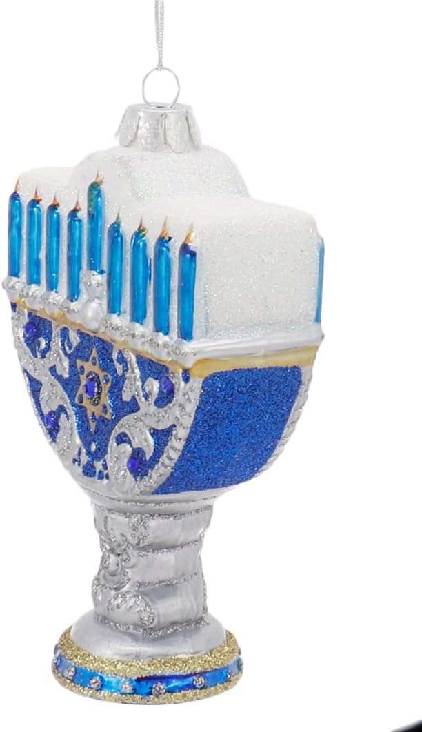 5-Inch Noble Gems Glass Happy Hanukkah Ornament
