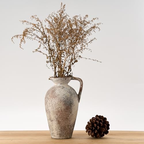 PORCER 93 Inch Antique Gray Ceramic Vase with Handle