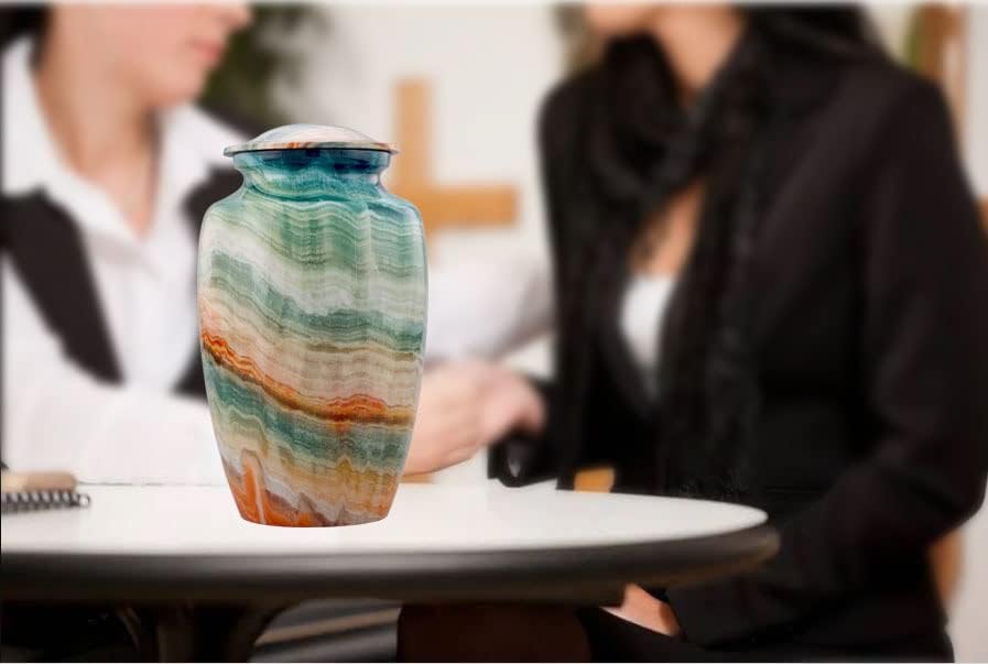 Elegant Blue Marsh Marble Cremation Urn for Human Ashes