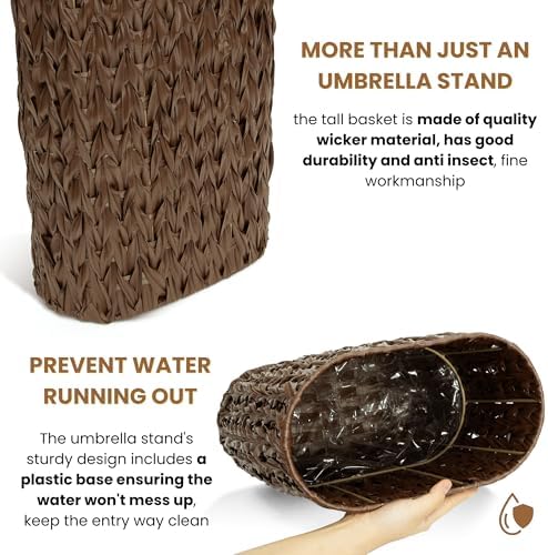 HAMOTOPI Tall Narrow Umbrella Stand with Wicker Basket