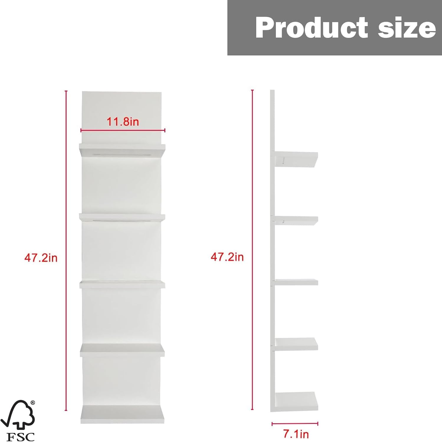 VIWODS 5-Tier Floating Wall Shelf with RGB Light White