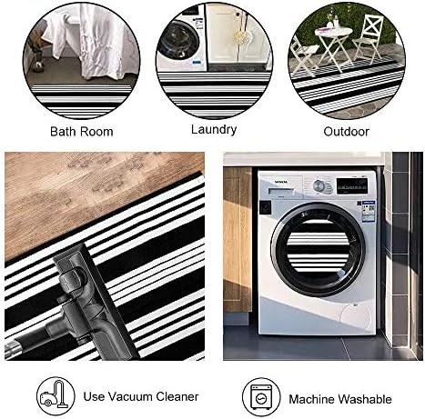 OJIA Front Door Mat 24 x 35 Black White Rug