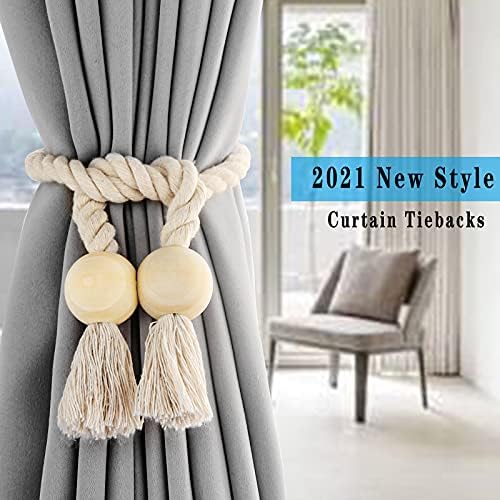 6 Pack Beige Magnetic Curtain Tiebacks with Wooden Buckle