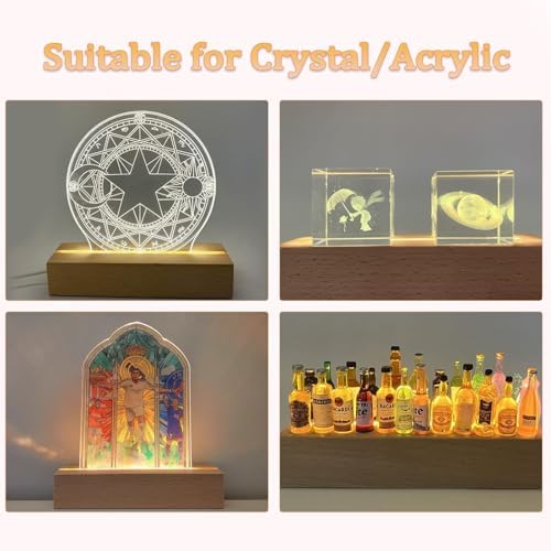 2 Pcs 6 Inch Wooden LED Display Pedestal with USB Switch