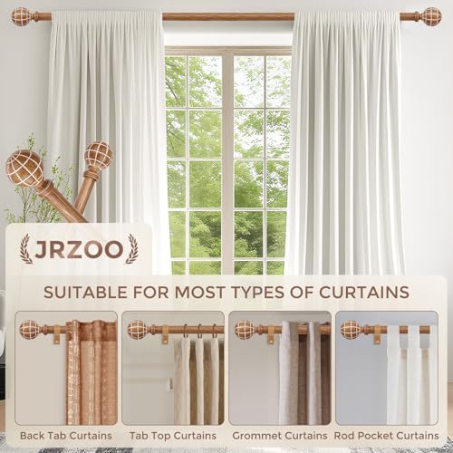 JRZOO Imitation Wood Grain Curtain Rods 30-88 Inches