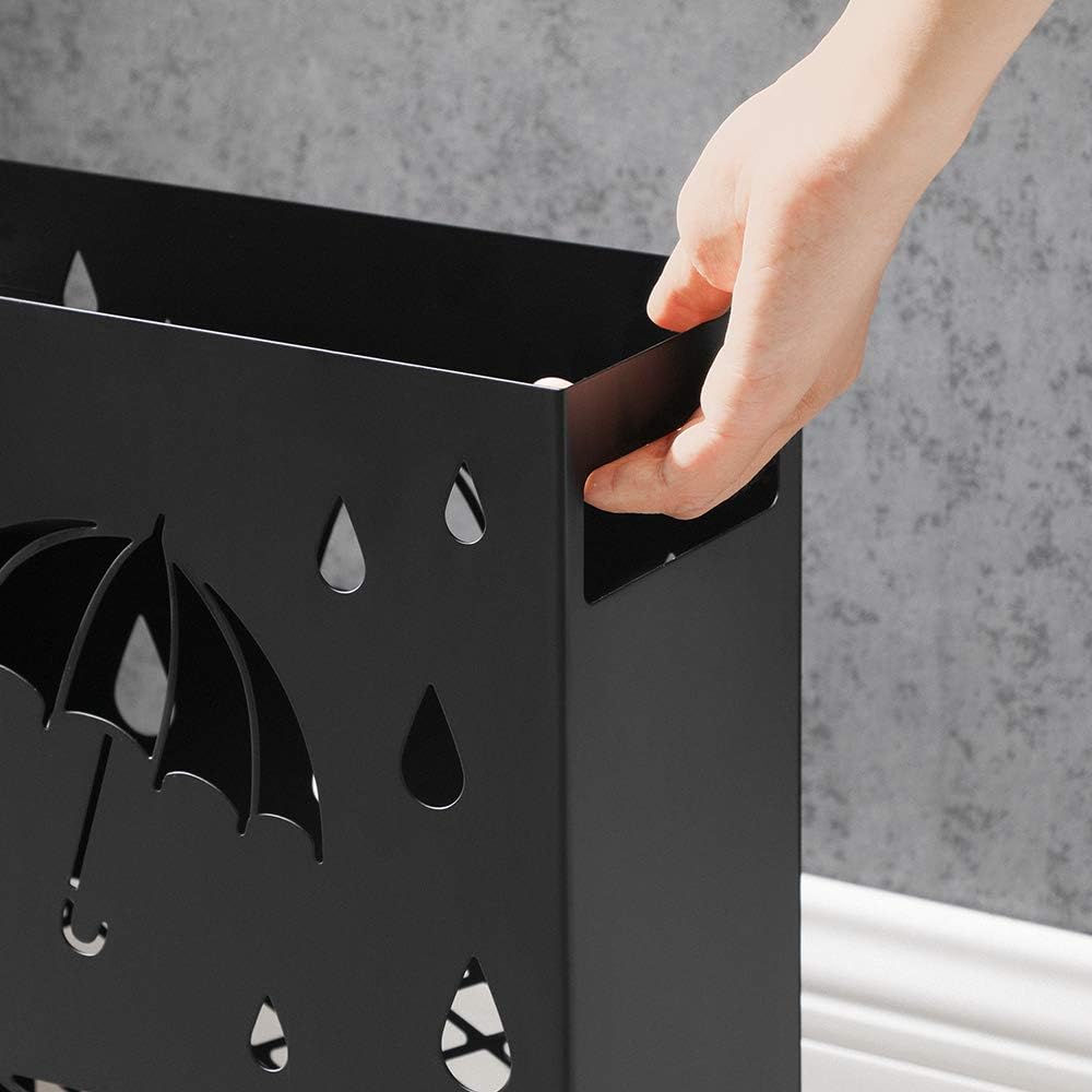 SONGMICS Metal Umbrella Stand with Drip Tray and 4 Hooks