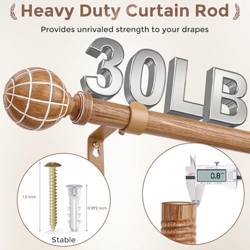 JRZOO Imitation Wood Grain Curtain Rods 30-88 Inches