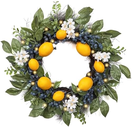 Valery Madelyn 20 Inch Summer Lemon Wreath with Lights