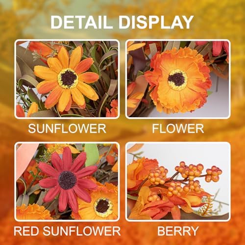 JFLORU Artificial Fall Wreath 22 Inches Autumn Decor
