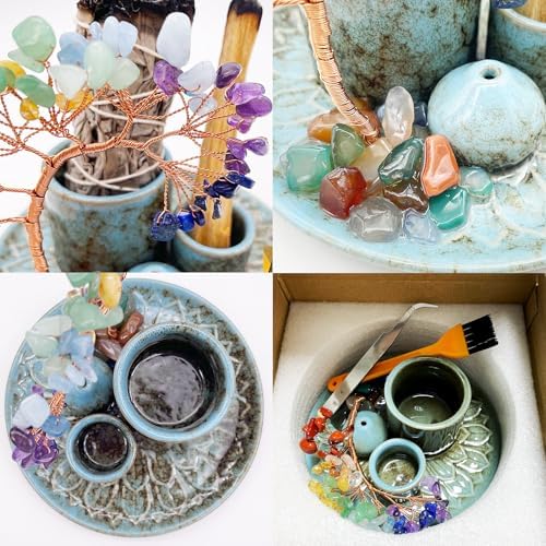 5 in 1 Incense Burner Holder with Crystal Healing Tree