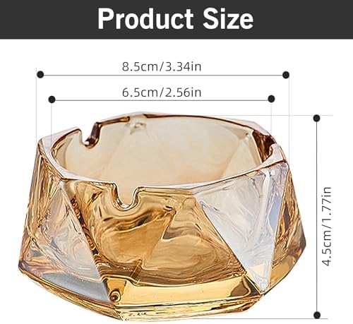 Crystal Amber Glass Ashtray with Hexagonal Shape
