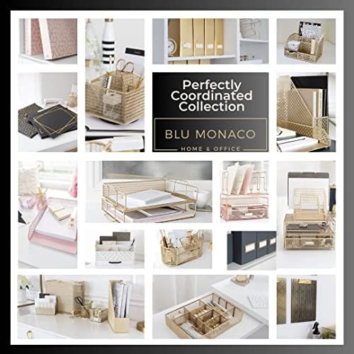 BLU MONACO Foldable Magazine Storage Boxes - Set of 4 Gold Woven Design