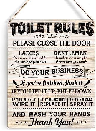 Toilet Rules Sign Wall Decor Rustic Wood 8x10