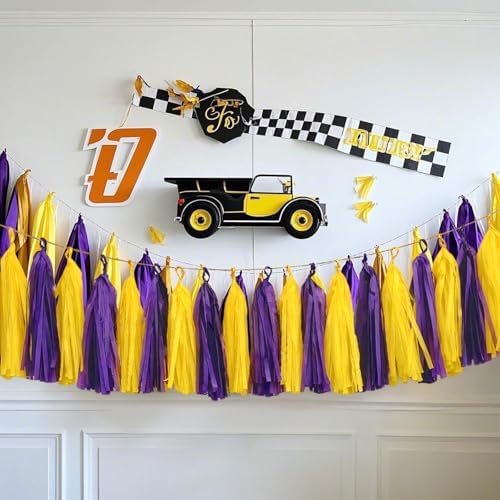Purple Yellow Paper Tassel 20 Pack for Party Decor