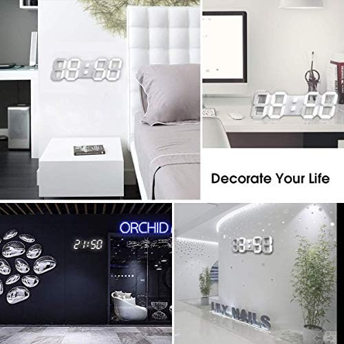 EPSKY 3D White Digital Wall Clock with Alarm and Date Display
