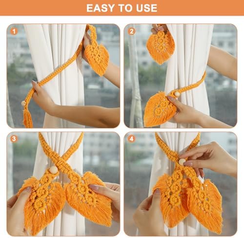 2 Pack Boho Curtain Tiebacks with Macrame Design