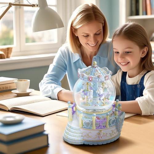 Carousel Horse Music Box with Light - Romantic Snow Globe Gift