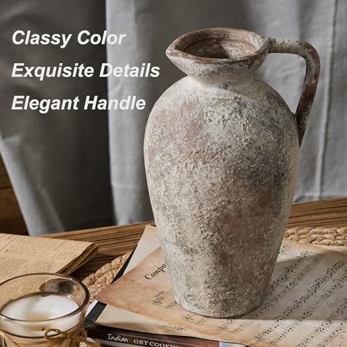 PORCER 93 Inch Antique Gray Ceramic Vase with Handle