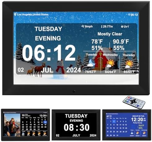 TIMEMOON 101 Inch Digital Calendar Clock with Weather and 8 Alarm Options