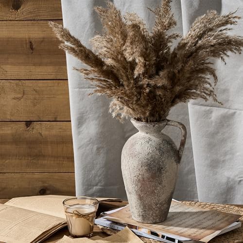 PORCER 93 Inch Antique Gray Ceramic Vase with Handle