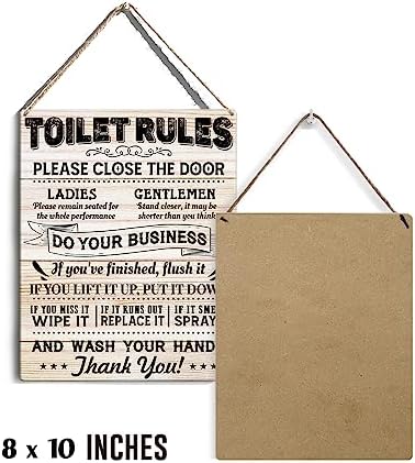 Toilet Rules Sign Wall Decor Rustic Wood 8x10