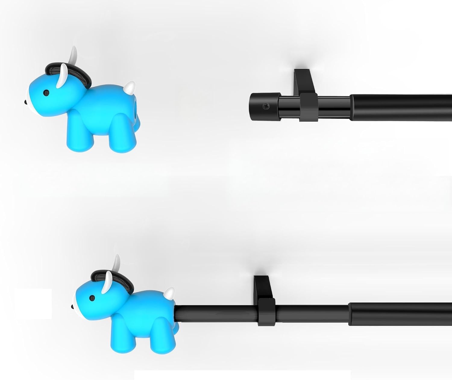 36-65 Inch Black Curtain Rod with Blue Horse Finials