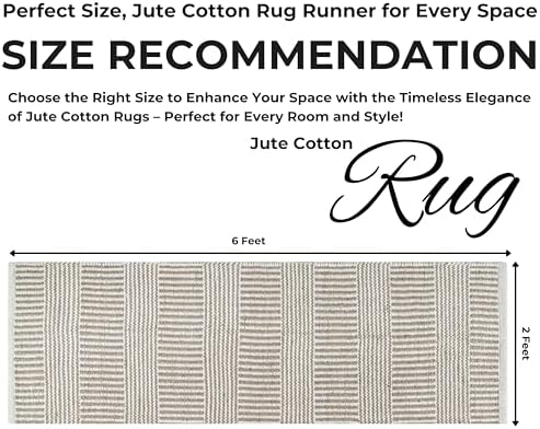 Bedding Craft Jute Cotton Stripe Area Rug Runner 24x72 Inch Natural Ivory