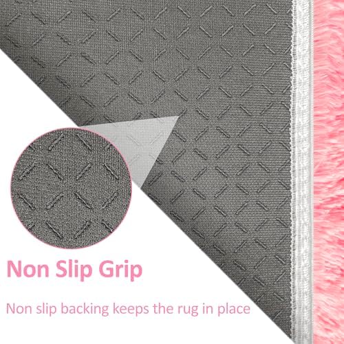Pink Fluffy Shaggy Runner Rug for Bedroom and Hallway