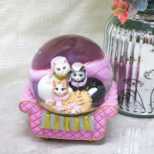 Cat Snow Globes for Girls - Pink Glitter Decor