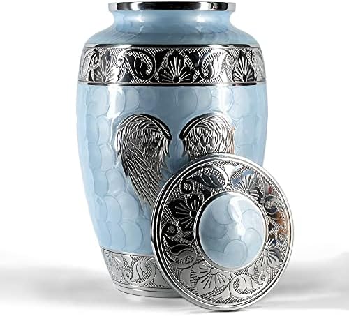 Cremation Urn with Angel Wings Design Sky Blue