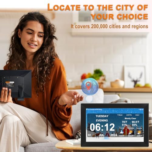 TIMEMOON 101 Inch Digital Calendar Clock with Weather and 8 Alarm Options