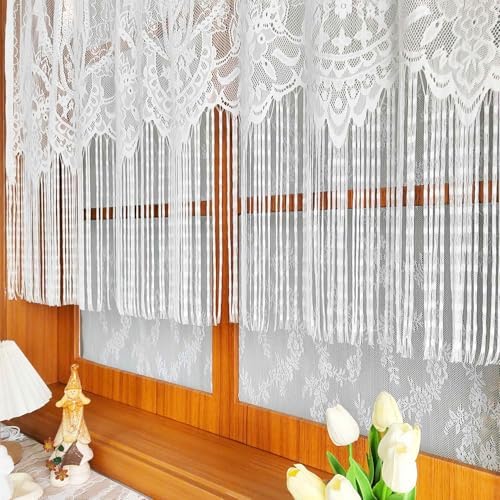 1 Panel French Floral Lace Sheer Curtains with Tassels