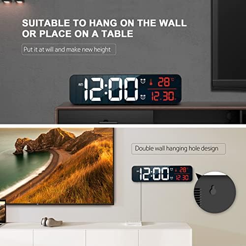 Large Digital Wall Clock with Alarm and Temperature Display