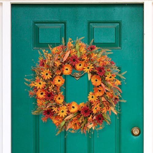 JFLORU Artificial Fall Wreath 22 Inches Autumn Decor