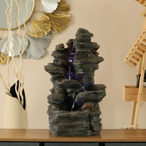 Cascading Electric 4-Tier Rock Water Fountain with LED Lights 24 Inch