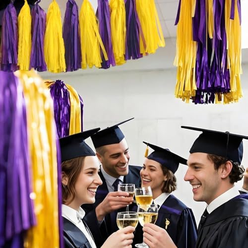 Purple Yellow Paper Tassel 20 Pack for Party Decor