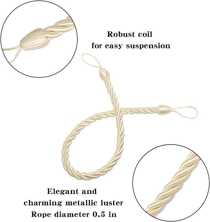 BEL AVENIR Curtain Rope Tiebacks 4 Metal Hooks 4 Pack