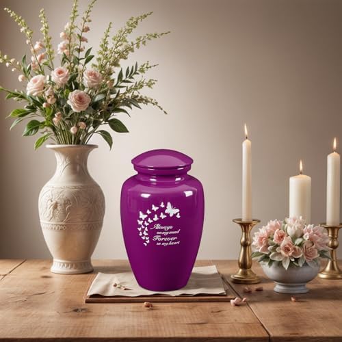 Purple Butterfly Urn for Ashes 10 Inch Height